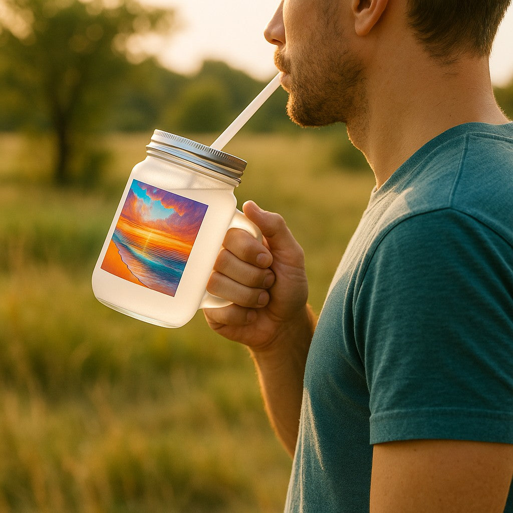 🐢 "Namaste Stay in My Lane" - Beach Vibes Frosted Mason Jar with Straw